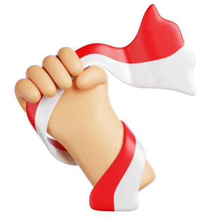 Hand Holding Indonesian Flag  3D Icon