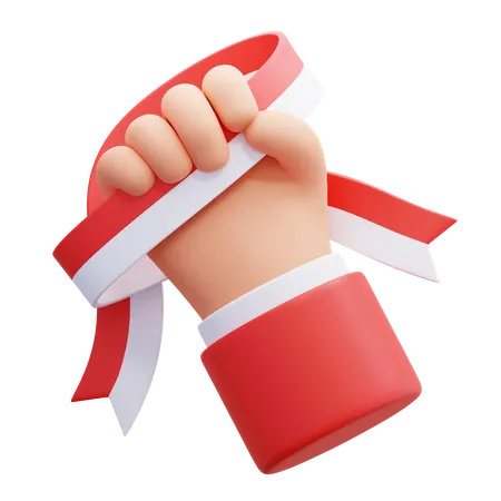 Hand Holding Indonesian Flag  3D Icon
