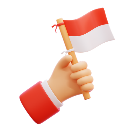 Hand Holding Indonesian Flag  3D Icon