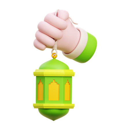 Hand Holding Islamic Latern  3D Icon