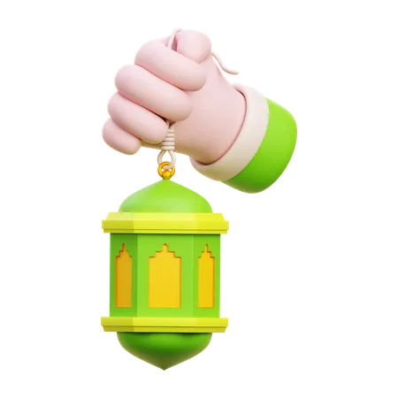 Hand Holding Islamic Latern  3D Icon