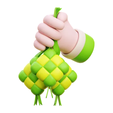 Hand Holding Ketupat  3D Icon