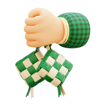 Hand Holding Ketupat  3D Icon