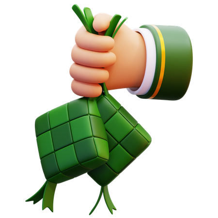 Hand Holding Ketupat Rice Cake  3D Icon