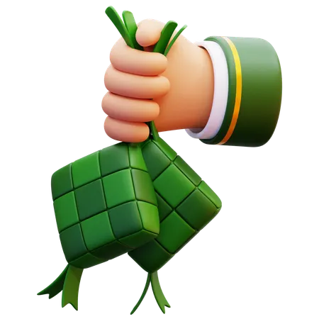 Hand Holding Ketupat Rice Cake  3D Icon