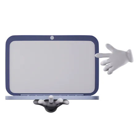 3 D Cartoon Hand Pointing At Laptop Screen Illustration 3D Icon