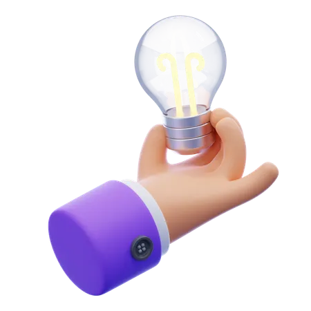 Hand Holding Light Bulb  3D Icon