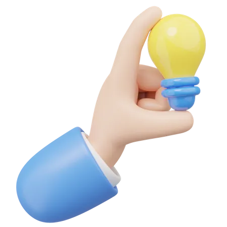 3 D Hand Holding Yellow Lightbulb On Transparent Business Creative Idea Great Ideas Competition Brainstorm Thinking In Work Success Education Concept Cartoon Icon Style 3 D Render Illustration 3D Icon