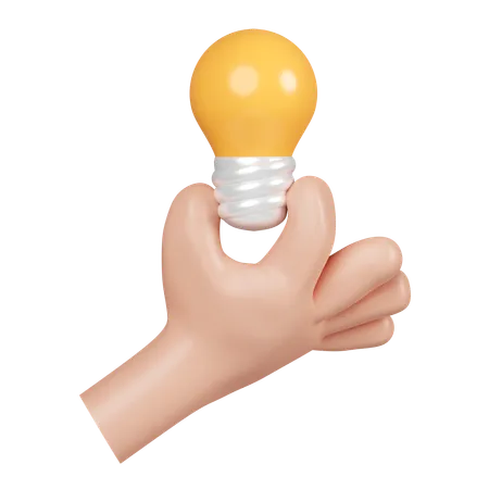 3 D Cartoon Hand Holding A Light Bulb Thinking Good Idea And Business Success Creative Concept Icon Isolated On Pink Background 3 D Rendering Illustration Clipping Path 3D Icon