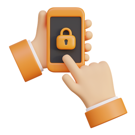 Hand Holding Locked Cell Phone  3D Icon
