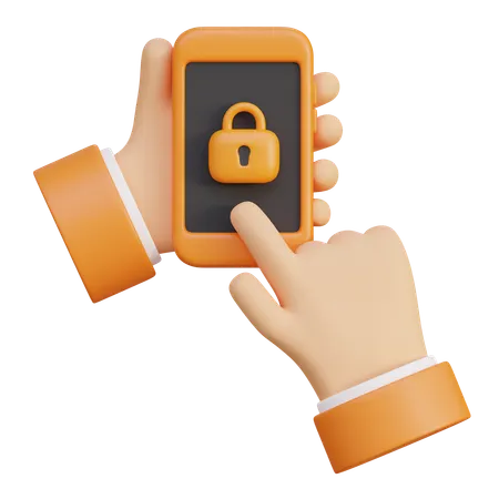 Hand Holding Locked Cell Phone  3D Icon