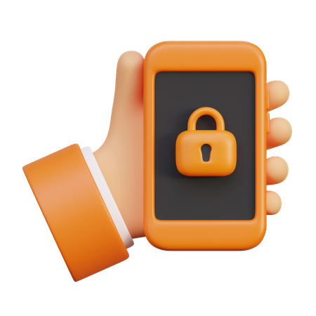 Hand Holding Locked Cell Phone  3D Icon