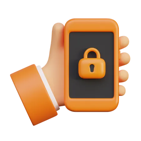 Hand Holding Locked Cell Phone  3D Icon