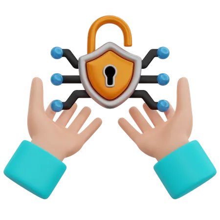 Hand Holding Locked Network  3D Icon