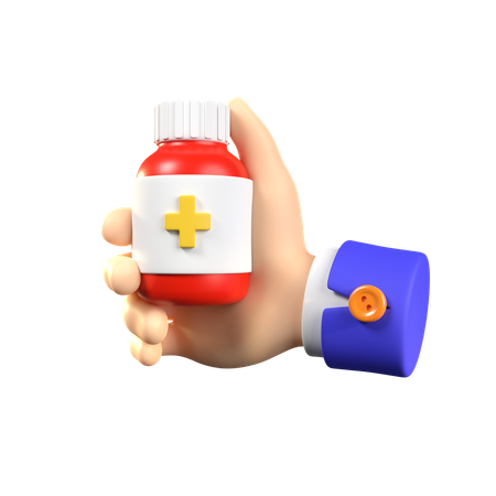 Hand Holding Medicine Bottle  3D Icon