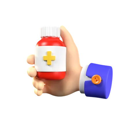 Hand Holding Medicine Bottle  3D Icon