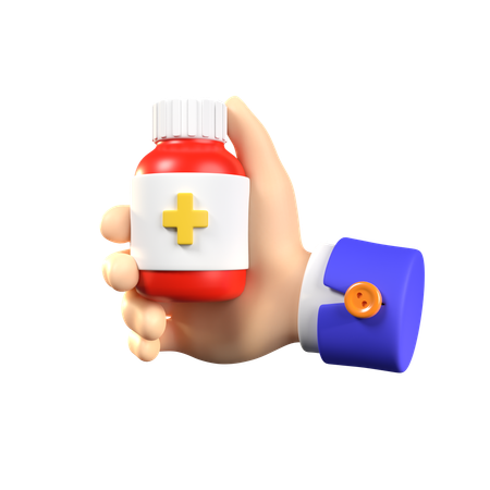 Hand Holding Medicine Bottle  3D Icon