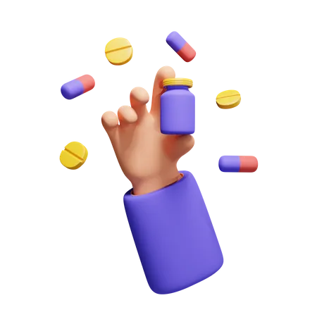 Hand Holding Medicine Bottles And Capsules Download This Item Now 3D Icon