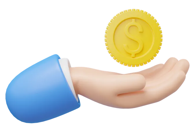 3 D Gold Coin Float In Hand Isolated On Transparent Business Man Hold Money Icon Mobile Banking Service Cashback Refund Loan Concept Saving Money Wealth Cartoon Smooth Icon 3 D Rendering 3D Icon