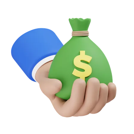 Hand Holding Money Bag  3D Icon