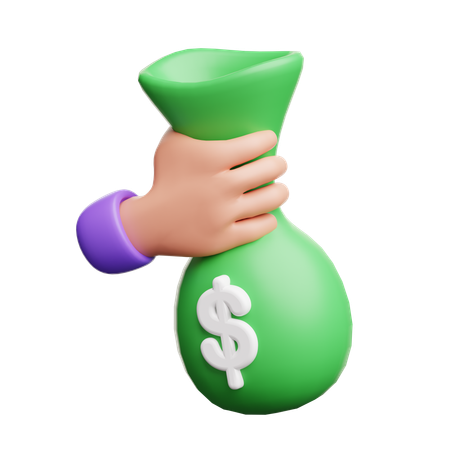 Hand Holding Money Bag  3D Icon
