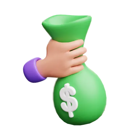 Hand Holding Money Bag  3D Icon