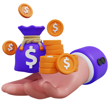 Hand Holding Money Bag  3D Icon