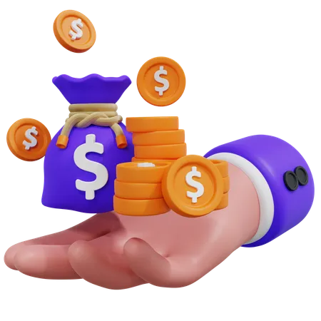 Hand Holding Money Bag  3D Icon