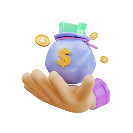 Hand Holding Money Bag 3D Icon