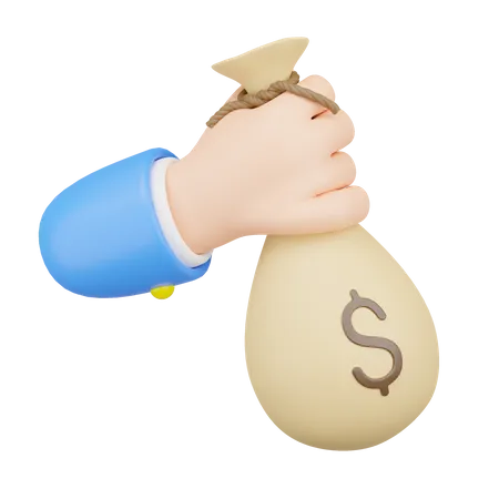 3 D Hand Holding Money Bag Floating Isolated On Transparent Business Man Are Investing Money Saving Money Wealth Mobile Banking Cashback Refund Finance Loan Concept Cartoon Icon 3 D Rendering 3D Icon