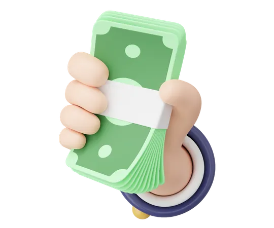 Hand Holding Money Bundle  3D Icon