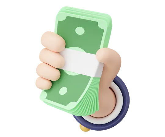3 D Hand Holding Bundle Banknote Icon Cartoon Businessman Wearing Suit Hold Cash Money Floating Isolated On Transparent Money Saving Shopping Online Payment Concept 3 D Cartoon Minimal Render 3D Icon