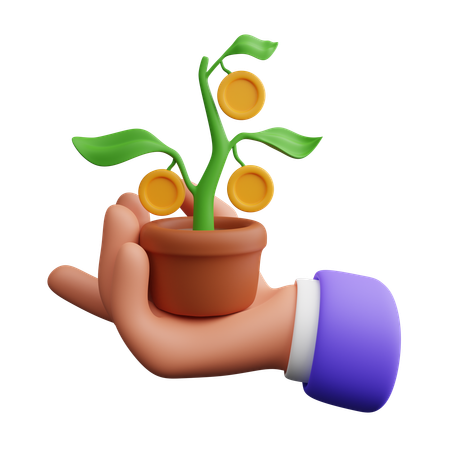 Hand Holding Money Plant  3D Icon