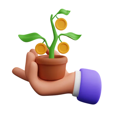 Hand Holding Money Plant  3D Icon