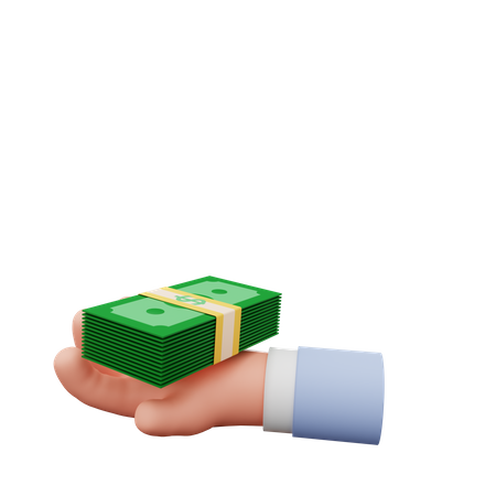Hand holding money stash 3D Illustration