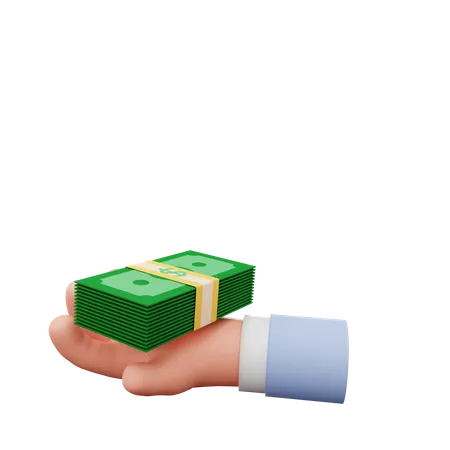 Hand holding money stash  3D Illustration