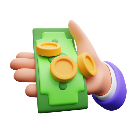 Hand Holding Money With Coin  3D Icon