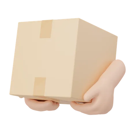 3 D Hand Holding Brown Cardboard Box And Floating Isolated Blue Background Deliver Products To Customers Safely Market Online Fast Delivery Express Shipping Concept Cartoon Icon Style 3 D Render 3D Icon