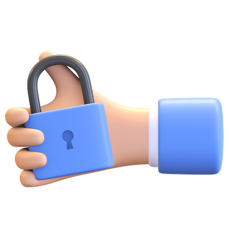 Hand holding padlock 3D Illustration