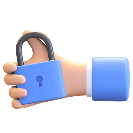 Hand holding padlock  3D Illustration