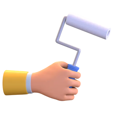 Hand holding paint roller  3D Illustration