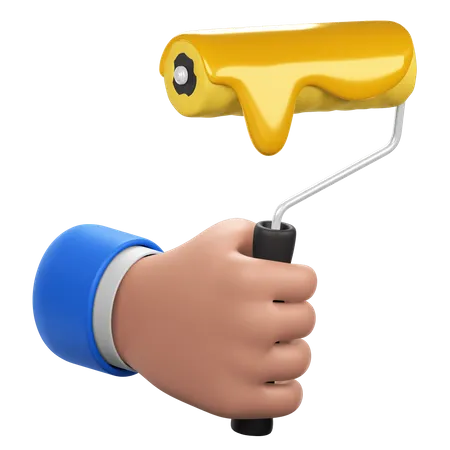 A Hand Holding A Paint Roller Symbolizing Renovation Or Creativity 3D Icon