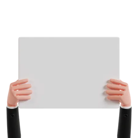 Holding A Blank Sheet Of Large Paper With Both Hands And Lifting It In The Air 3 D Render Illustration Hand Gesture 3D Icon