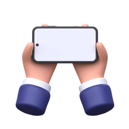 Hand holding phone landscape 3D Icon