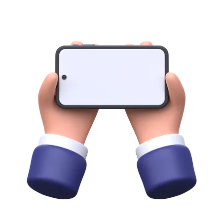 Hand holding phone landscape 3D Icon