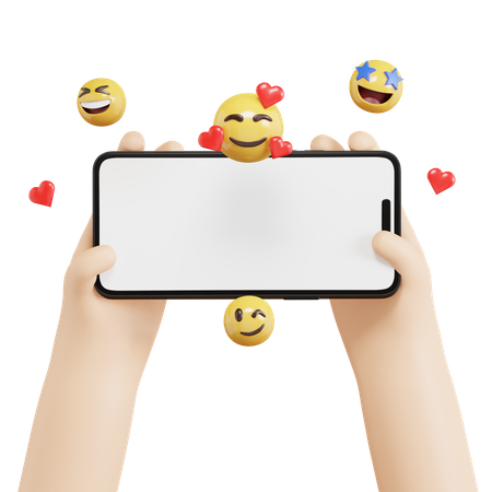 Hand Holding Phone With Emoji  3D Icon