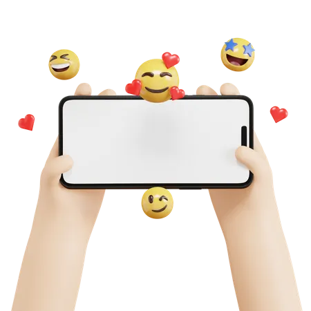 Hand Holding Phone With Emoji  3D Icon