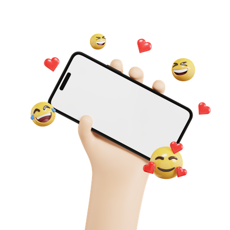 Hand Holding Phone With Emoji  3D Icon