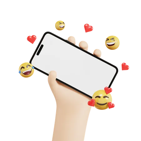 Hand Holding Phone With Emoji  3D Icon