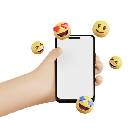 Hand Holding Phone With Emoji  3D Icon